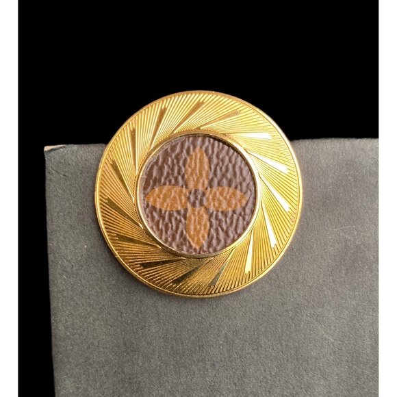 Custom Made Lieba USA Gold-Tone Scarf Ring Upcycled W/ Luxury Bag Canvas Accent - Picture 2 of 11